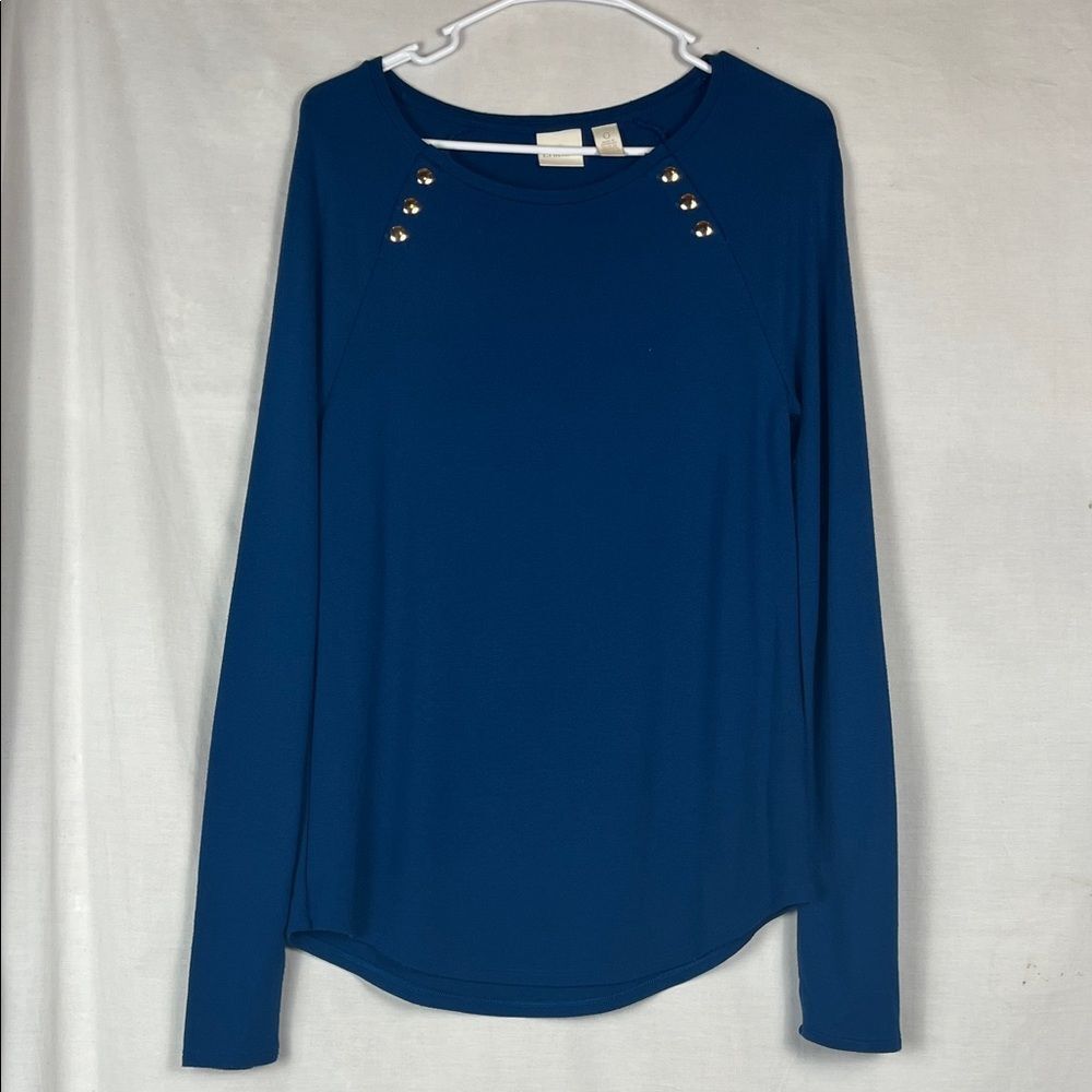 Chicos Blue with Gold Studs Long Sleeve Blouse